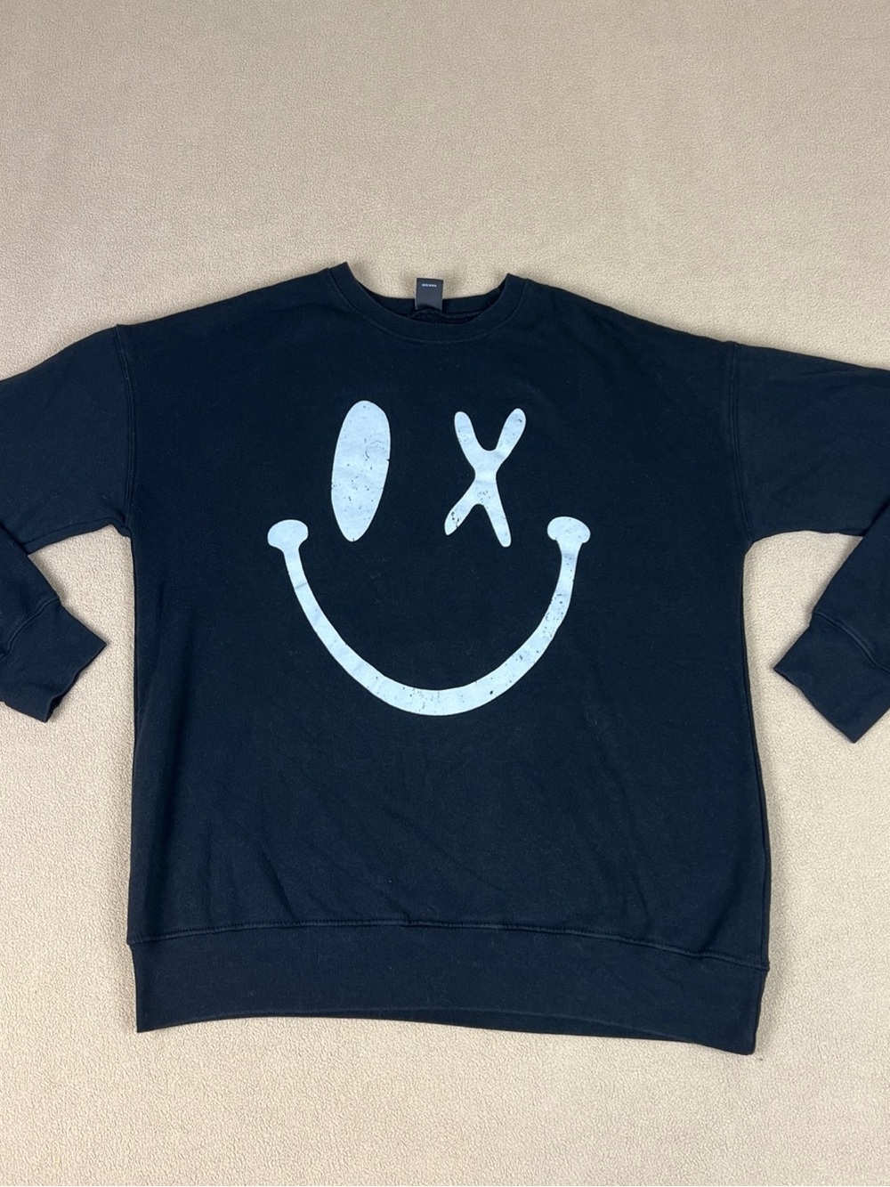 Pixie Lane Smiley Face "X" Black Sweatshirt. Women's Sz M.  Made In USA